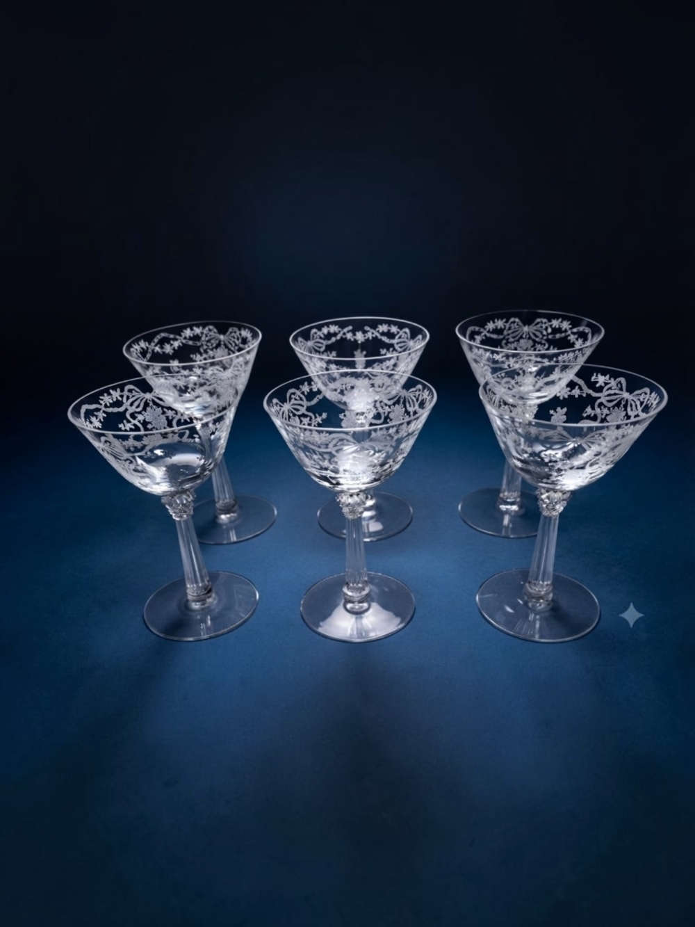 Vintage Fostoria "June" (Romance) Crystal Stemware Etched Garland Bows Set of 6
